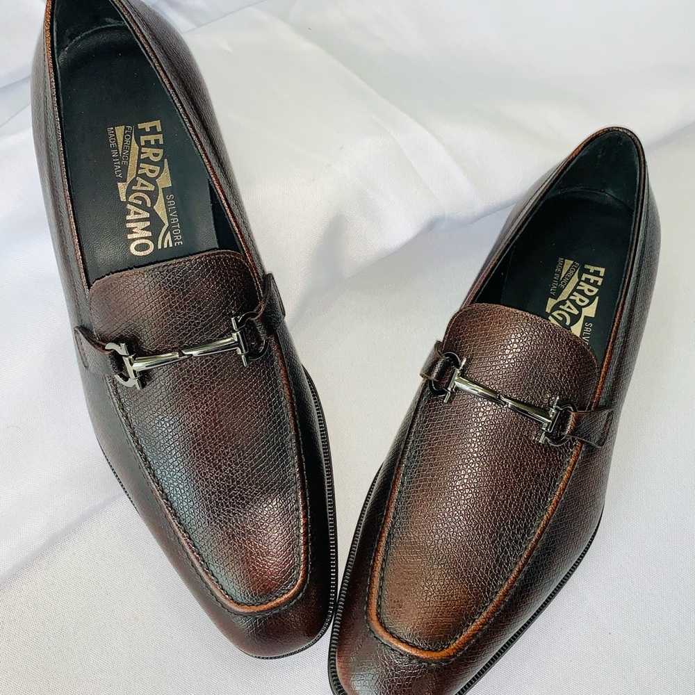 Salvatore Ferragamo Lavorazione Originale Brown Embossed Snakeskin Loafers